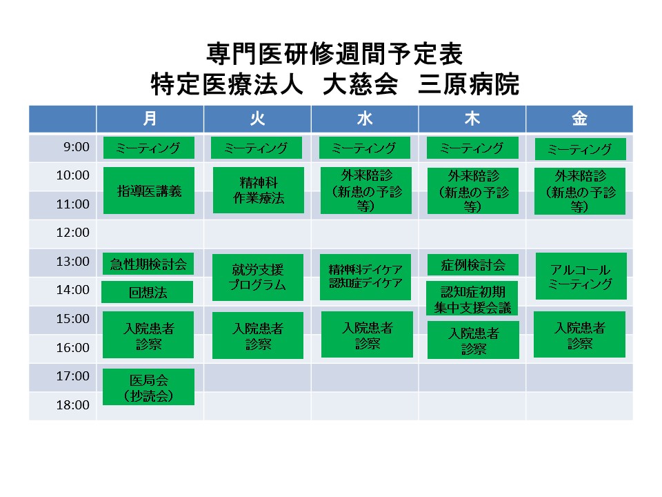 専門医研修週間予定表